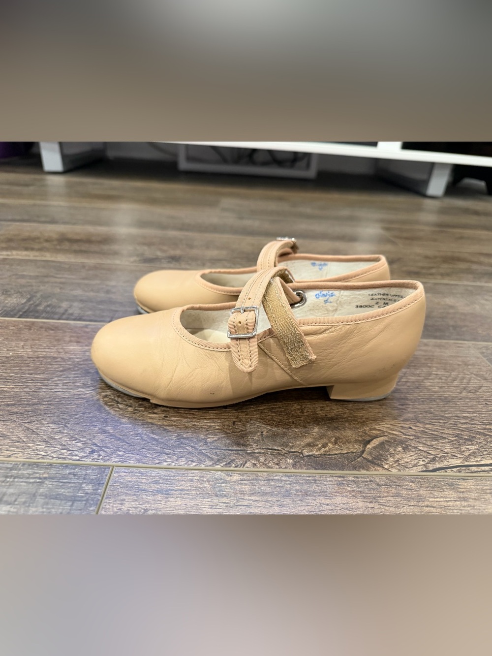 Capezio Tele Tone Tap Shoes Girls Size 2 M Tan Leather Mary Jane Dance Shoes - Picture 6 of 7
